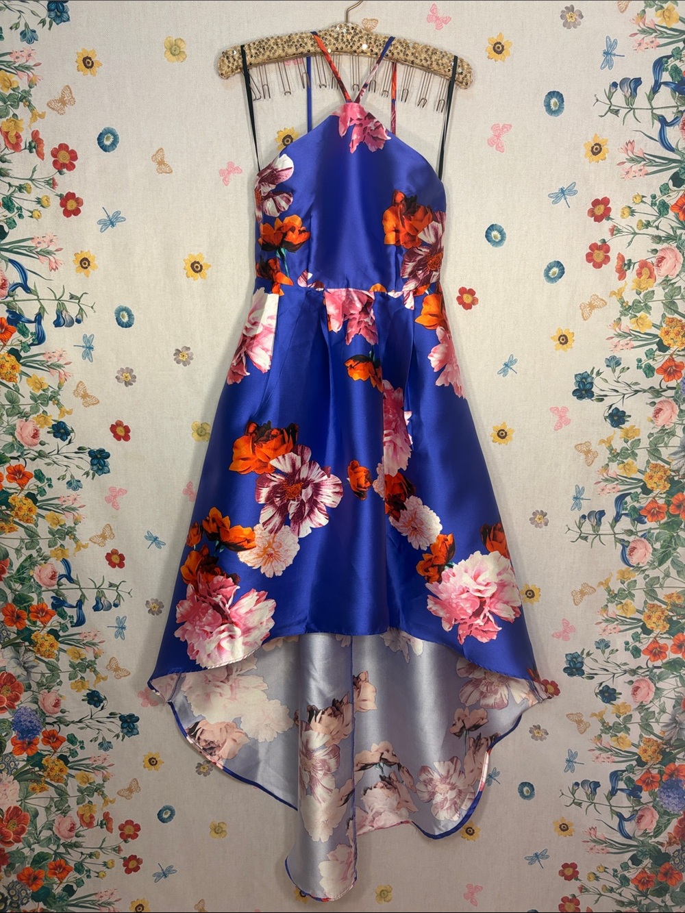 I.N. San Francisco - Royal Blue Floral High-Low Dress w/ Pockets!
